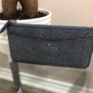 Kate spade New York Dusk navy glitter wallet slim cardholder zip pocket sparkle